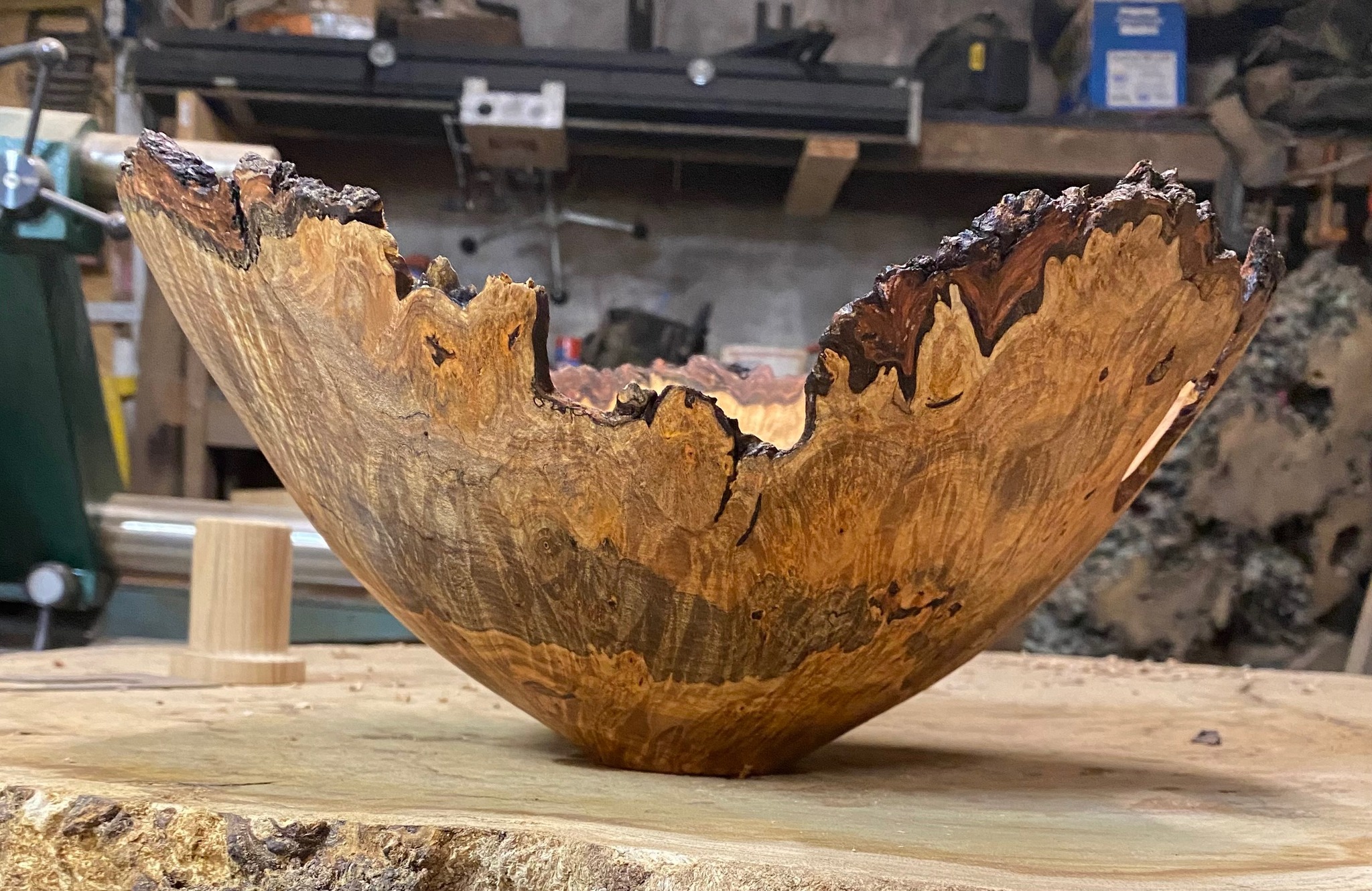 Turned bowl, exposed grain.